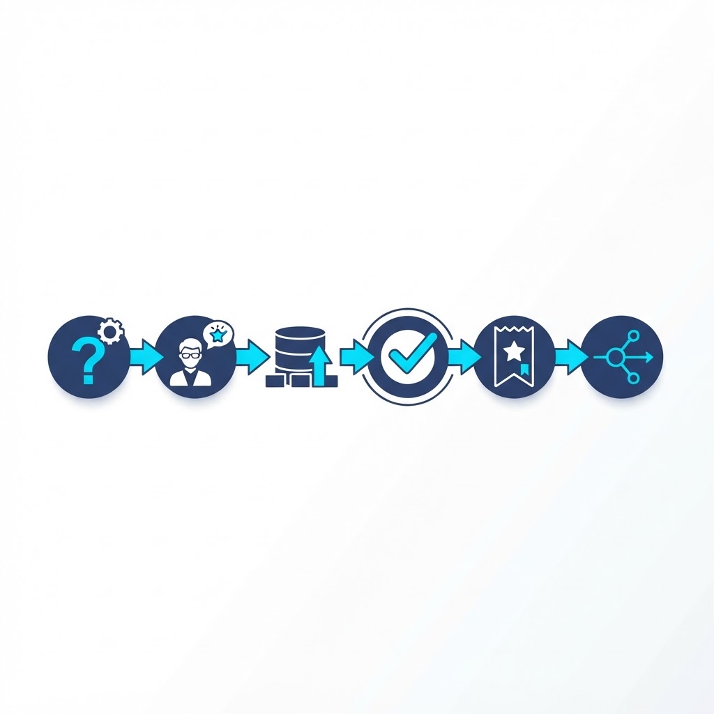 Product Knowledge asset lifecycle from customer demand through knowledge capture, AI assistance, expert review, distribution, measurement, continuous improvement, to growing business asset