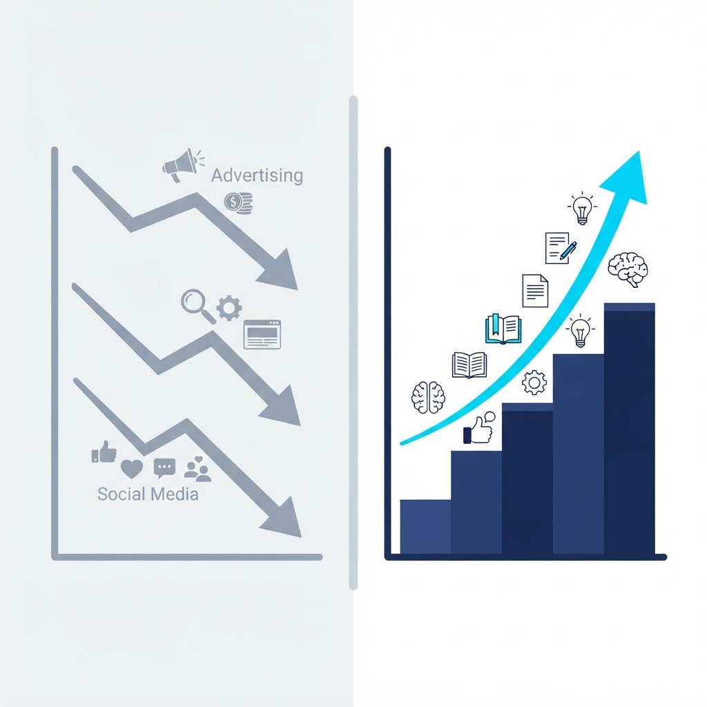 Marketing assets that depreciate including advertising, SEO campaigns, and social media compared to Product Knowledge that appreciates over time