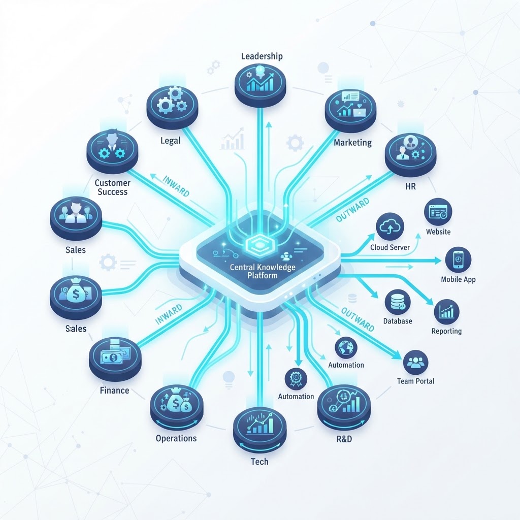 AI and expert collaboration where AI identifies opportunities, drafts answers, summarizes discussions, and recommends improvements while experts add experience, validate, and approve