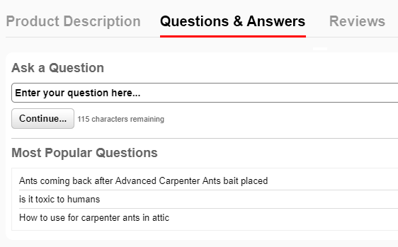 Answerbase Q&A widget integrated into an ecommerce product page