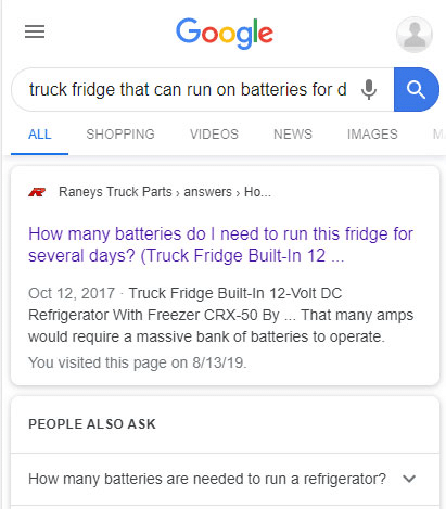 Screenshot showing an Answerbase customer holding the top Google organic placement for a product question