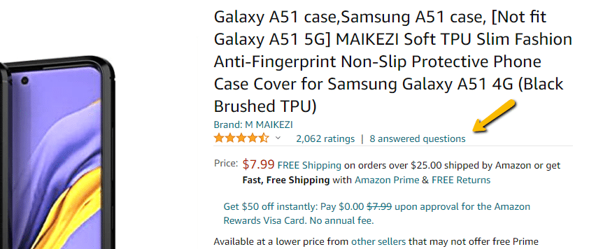 Amazon product page showing a Product Questions & Answers preview call to action under the product title