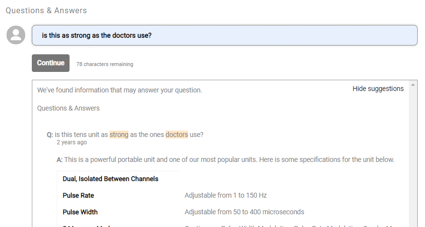 A repeat product question on a PrestaShop product page answered automatically from existing Product Knowledge
