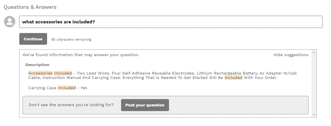 Answerbase auto-suggesting an answer from existing PrestaShop product descriptions and specifications
